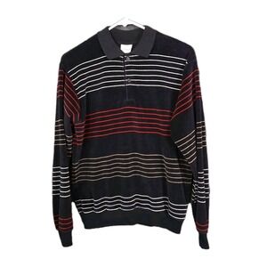 Vintage Campus Velour Polo Striped Shirt Long Sleeve USA Men's Medium